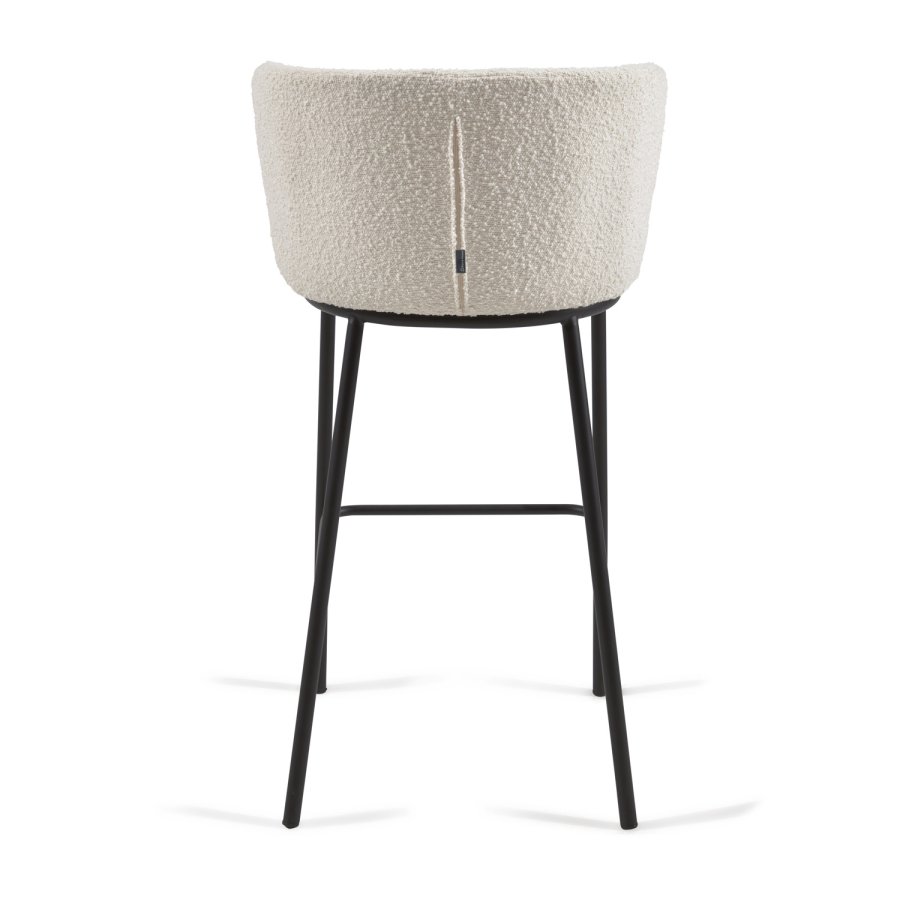 KAVE HOME Ciselia barstol, m. rygl�n og fodst�tte - hvid shearling stof og sort st�l