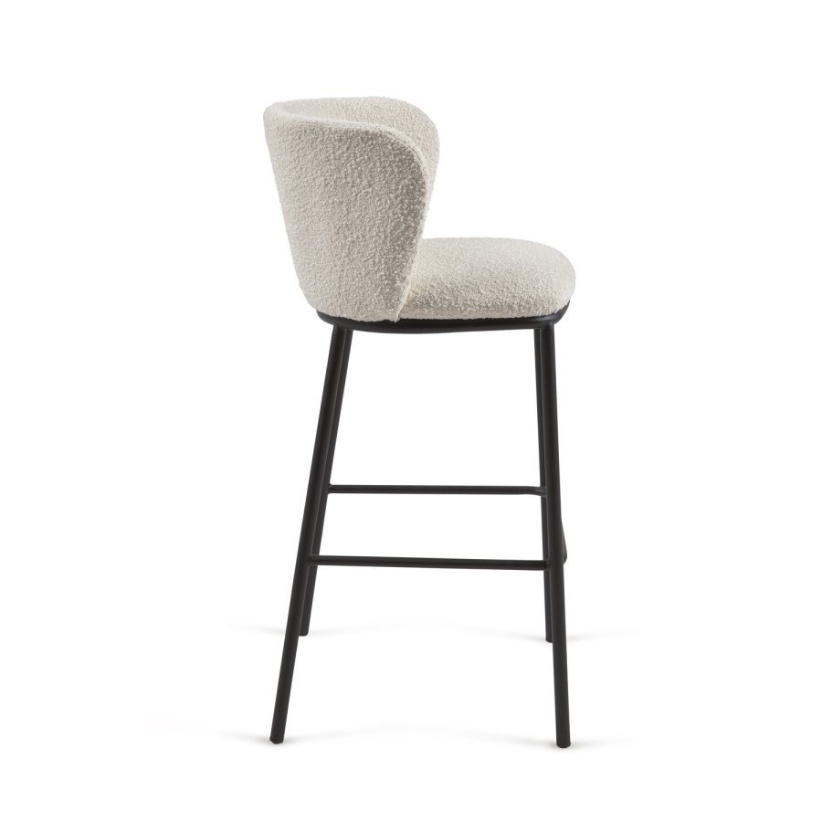 KAVE HOME Ciselia barstol, m. rygl�n og fodst�tte - hvid shearling stof og sort st�l