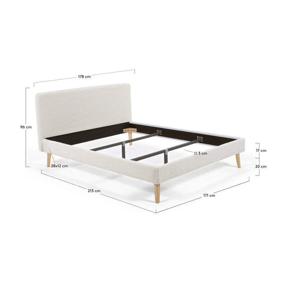 KAVE HOME Lydia sengeramme - hvid shearling stof og natur b�g (160x200)