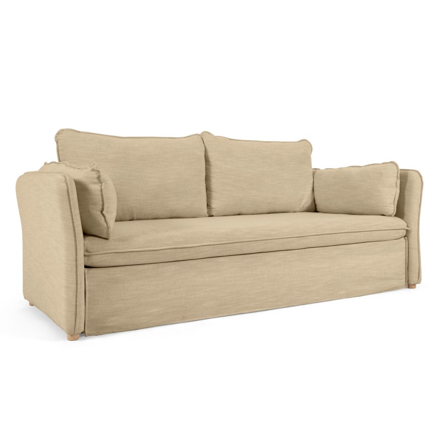 KAVE HOME Tanit sovesofa - beige stoff og naturlig bk