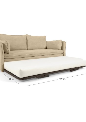 KAVE HOME Tanit sovesofa - beige stoff og naturlig bk