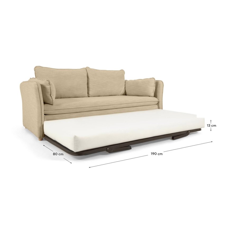 KAVE HOME Tanit sovesofa - beige stoff og naturlig bk