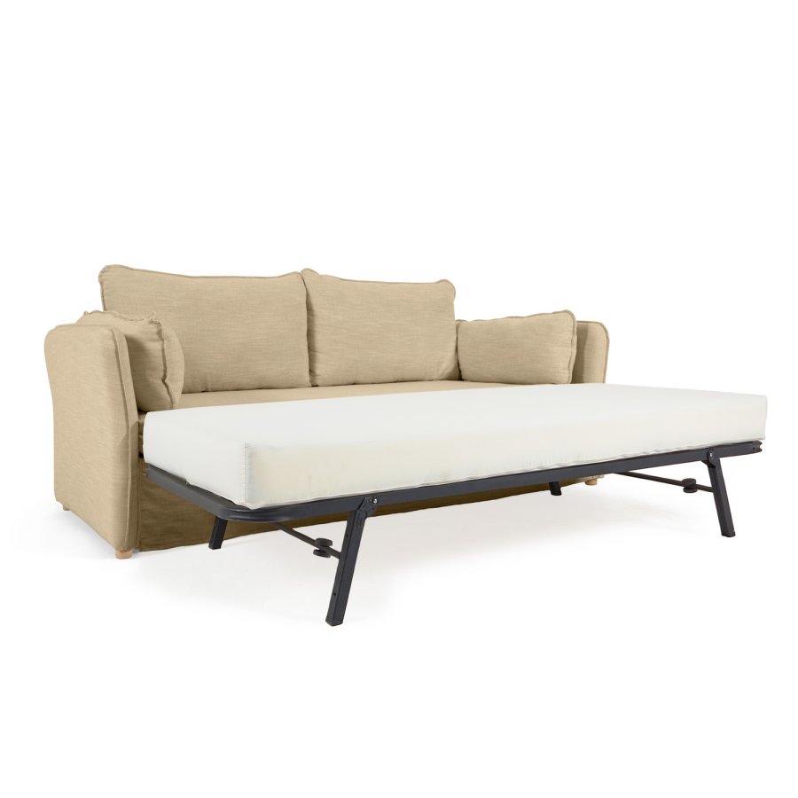 KAVE HOME Tanit sovesofa - beige stoff og naturlig bk