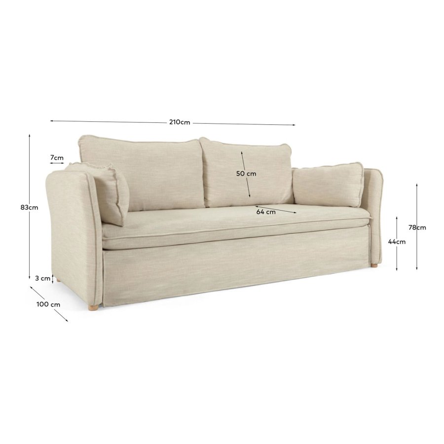 KAVE HOME Tanit sovesofa - beige stoff og naturlig bketre