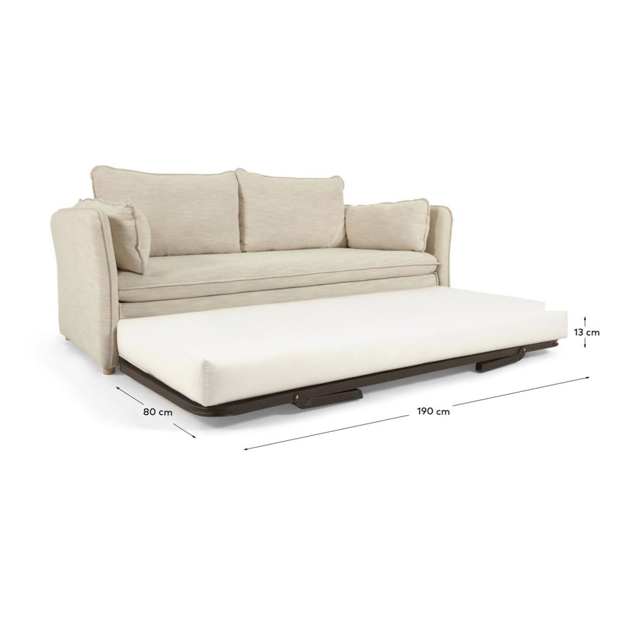KAVE HOME Tanit sovesofa - beige stoff og naturlig bketre