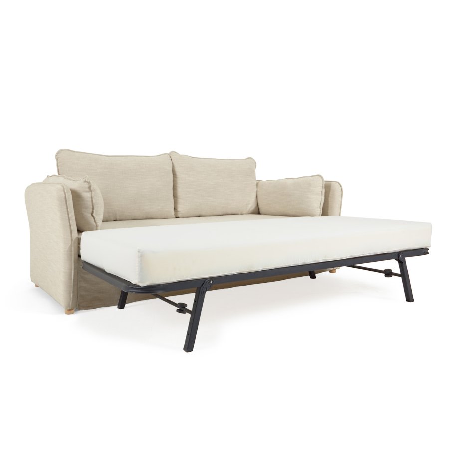 KAVE HOME Tanit sovesofa - beige stoff og naturlig bketre