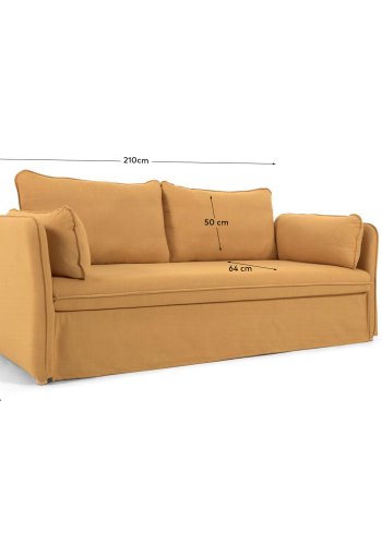 KAVE HOME Tanit sovesofa - sennepsgul stof og natur bgetr