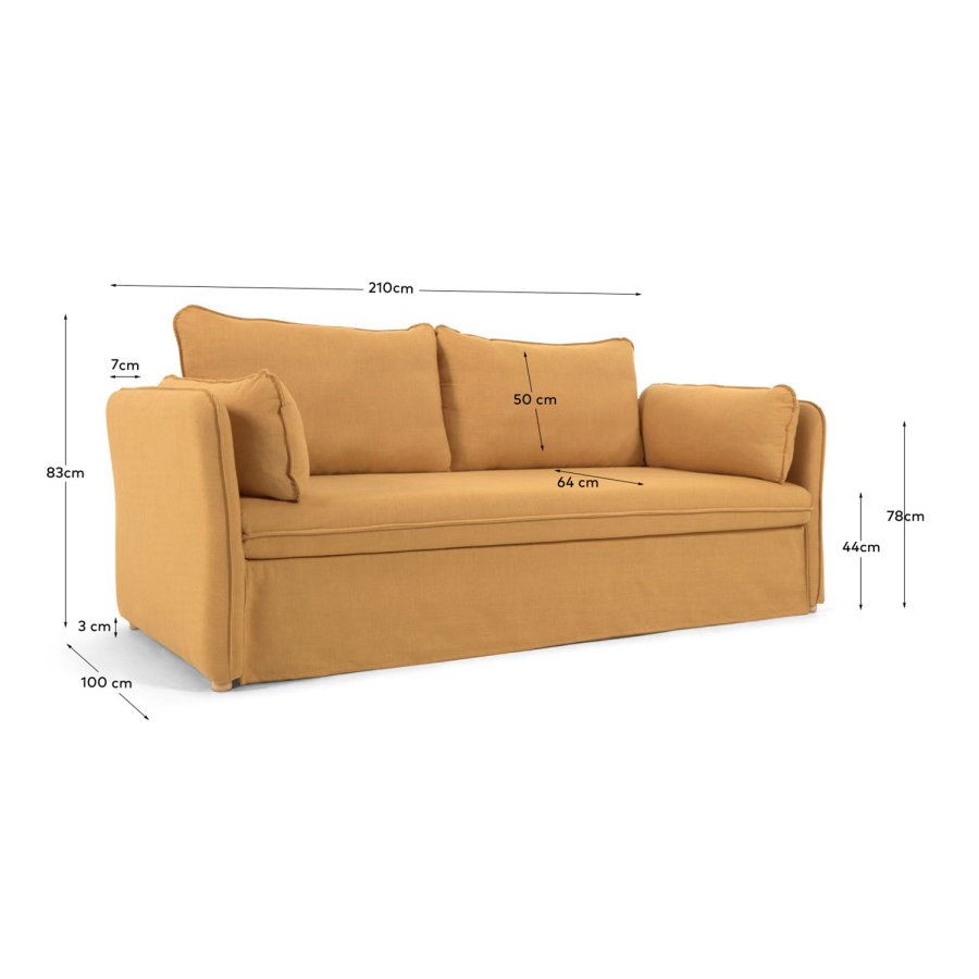 KAVE HOME Tanit sovesofa - sennepsgul stof og natur bgetr