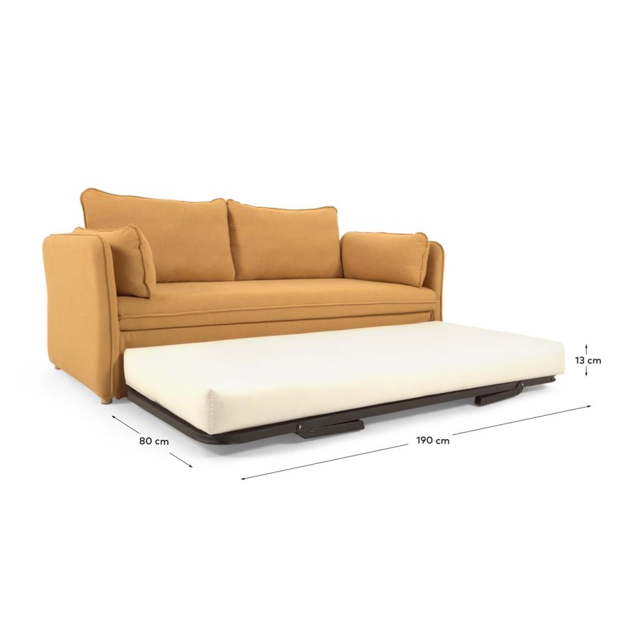 KAVE HOME Tanit sovesofa - sennepsgul stof og natur bgetr