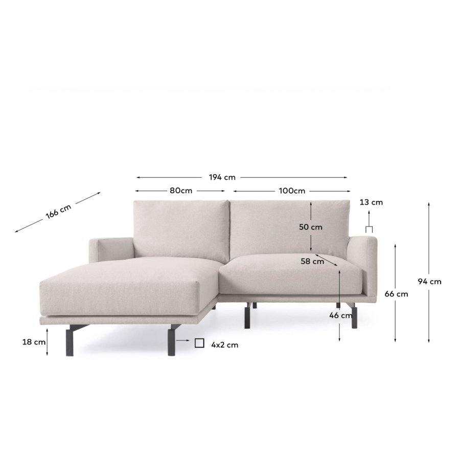 KAVE HOME Galene Soffa, med Vänster Schäslong - Beige tervunna Fibrer och Järn