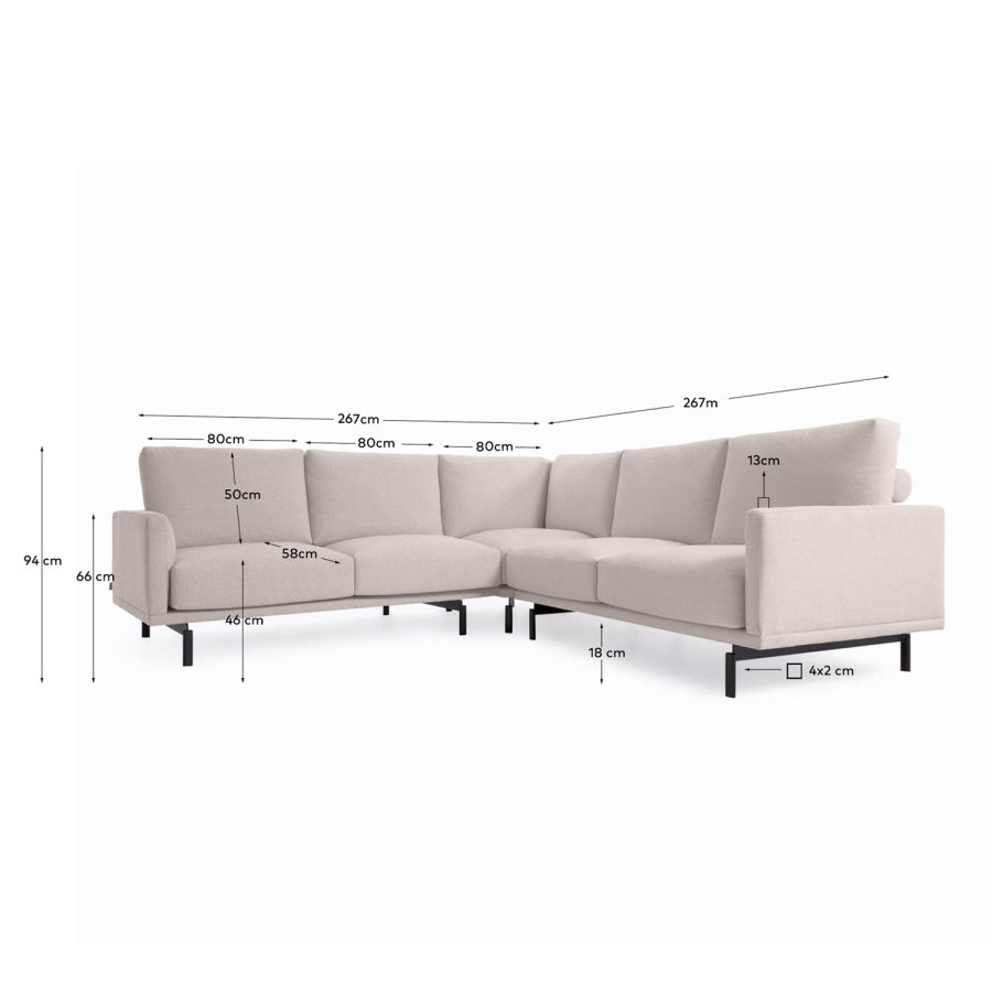 KAVE HOME Galene hj�rnesofa - beige genbrugsfibre og jern