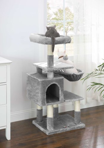 FEANDREA Kradsetr� i flere niveauer, 110 cm kattet�rn, kattehytte, lysegr� PCT52W
