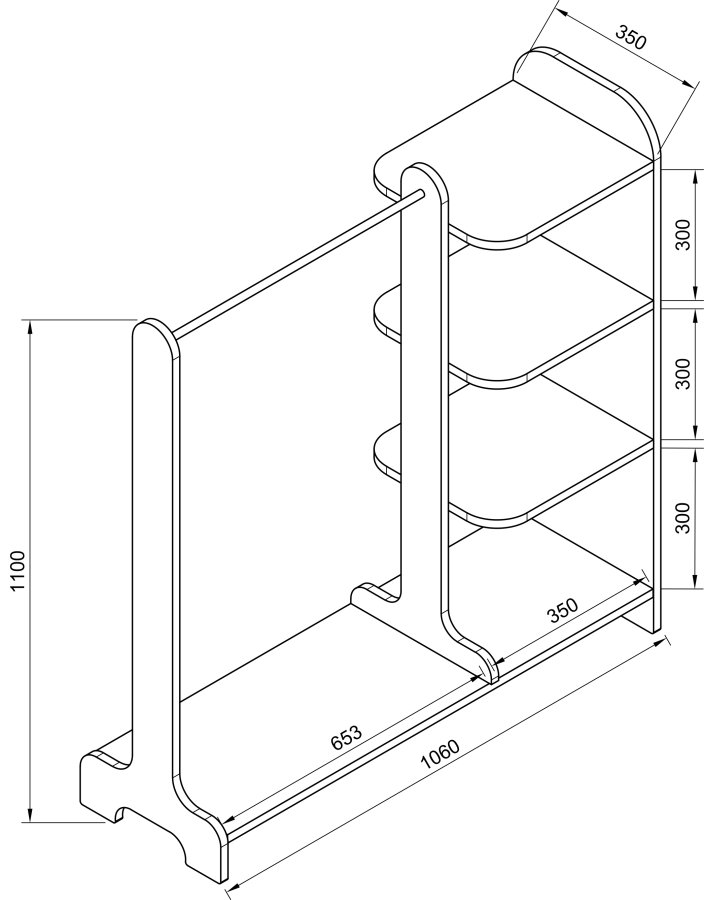 VCM NORDIC Lempu offener Kleiderschrank, mit 3 Einlegeböden und 1 Kleiderstange - anthrazitgraues Holz
