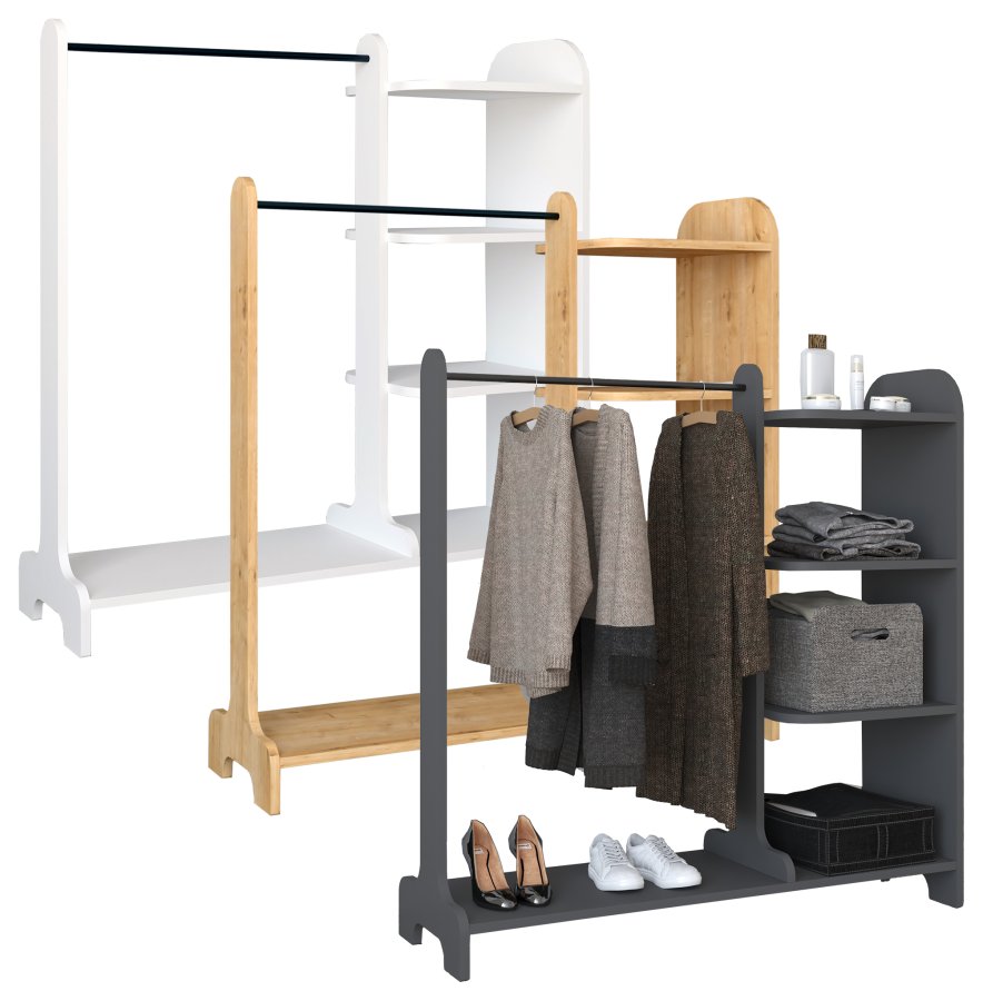 VCM NORDIC Lempu offener Kleiderschrank, mit 3 Einlegeböden und 1 Kleiderstange – Naturholz