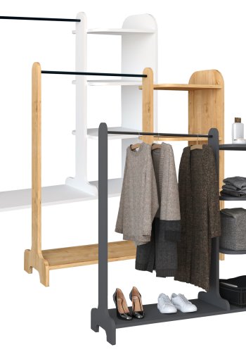 VCM NORDIC Lempu offener Kleiderschrank, mit 3 Einlegeböden und 1 Kleiderstange - anthrazitgraues Holz