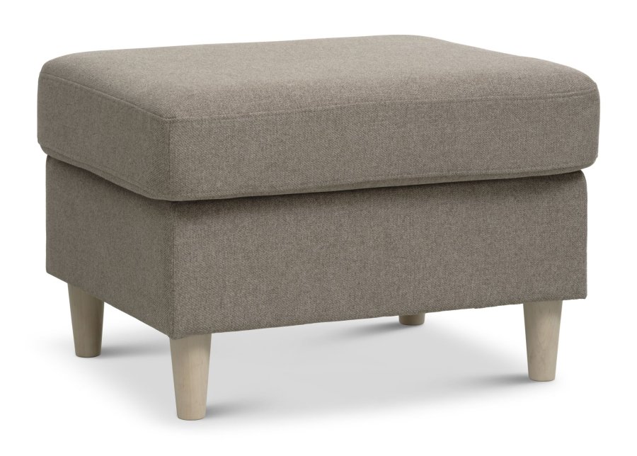 Panpuff, rektangulr - antilope beige polyesterstoff og naturlig tre (85x72)