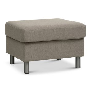 Pan puf, rektangulr - antelope beige polyester stof og brstet aluminium (85x72)