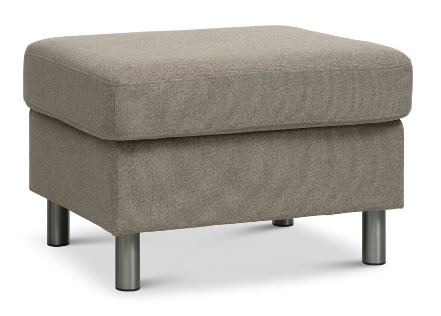 Panpuff, rektangulr - antilope beige polyesterstoff og brstet aluminium (85x72)