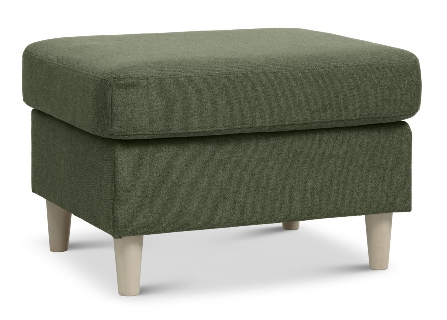 Panpuff, rektangulr - vintermosegrnt polyesterstoff og naturlig tre (85x72)