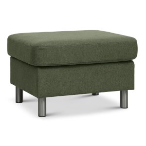 Wendy puf, rektangulr - vinter mosgrn polyester stof og brstet aluminium (85x72)