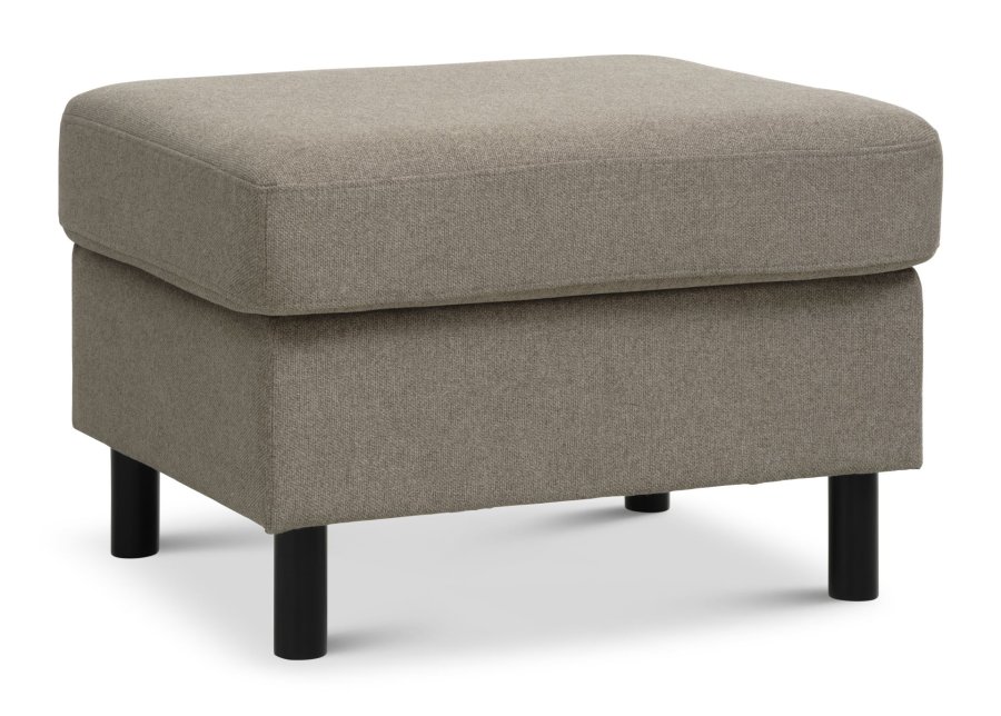 Panpuff, rektangulr - antilope beige polyesterstoff og svart tre (85x72)