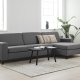 Pannesett 8 3D XL sofa, m. sjeselong - antrasittgr polyesterstoff og sort tre
