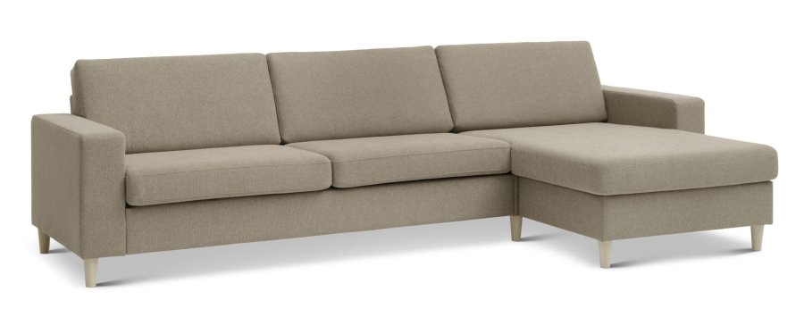 Pan sett 8 3D XL sofa, med sjeselong - antilope beige polyesterstoff og naturlig tre
