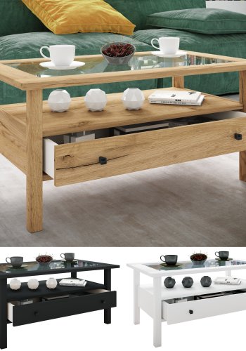 VCM NORDIC Lingis L soffbord, m. 1 lda - glas och vitt tr (90x53,5)