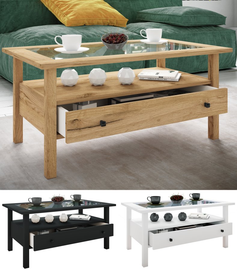 VCM NORDIC Lingis L soffbord, m. 1 lda - glas och vitt tr (90x53,5)