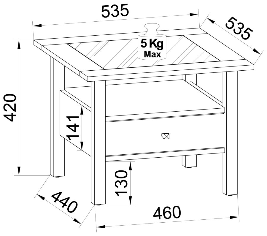 VCM NORDIC Lingis M Couchtisch, m. 1 Schublade - Glas und Naturholz (53,5x53,5)