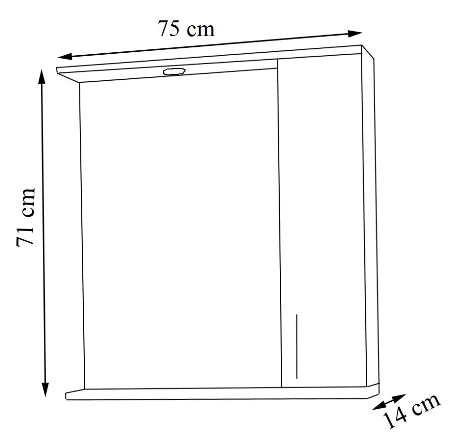 VCM NORDIC Lisalo XL Badezimmer-Spiegelschrank, mit Licht, 1 Tür, 2 Einlegeböden - Spiegelglas und weißes Holz (75cm)