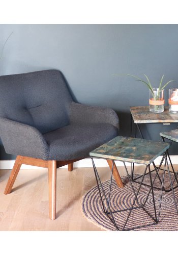 HOUSE NORDIC London lenestol - mrkegrtt stoff/brunt valntttre, med armlener