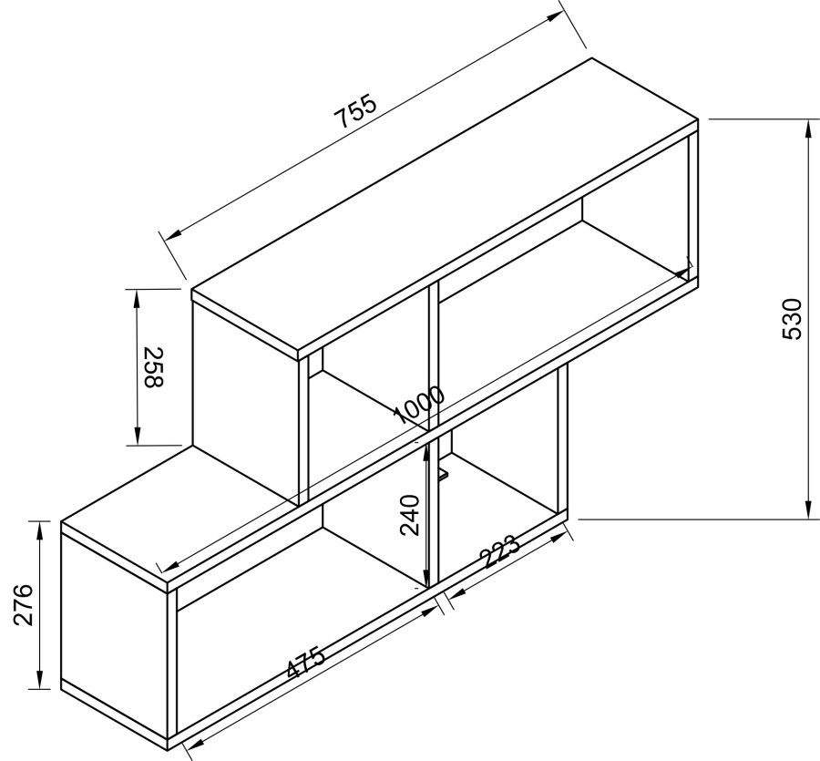 VCM NORDIC Lusas Wandregal, m. 4 Fächern - Holz weiß