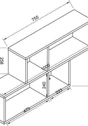 VCM NORDIC Lusas Wandregal, 4 Fächer – anthrazitgraues Holz