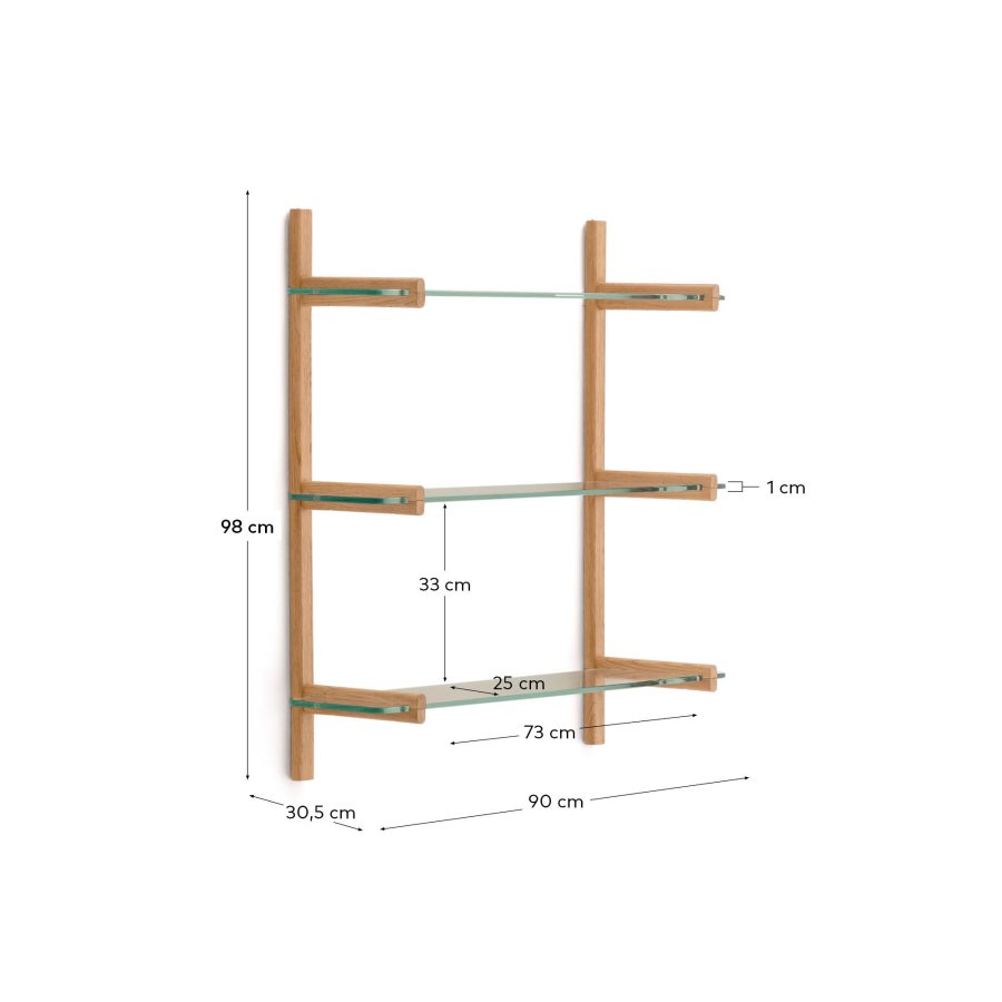 KAVE HOME Sitra modulhylle, 3 glasshyller og FSC Mix Credit heltre eik, 90 cm