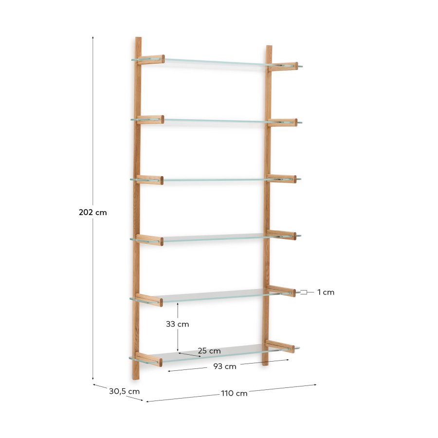 KAVE HOME Sitra modulhylle, 6 glasshyller og FSC Mix Credit heltre eik, 110 cm