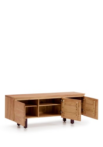 KAVE HOME Uxue TV-bord, m. 3 l�ger og 3 hylder - akacietr� med bleget finish og sort st�l (150x40)