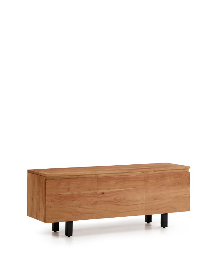 KAVE HOME Uxue TV-bord, m. 3 l�ger og 3 hylder - akacietr� med bleget finish og sort st�l (150x40)