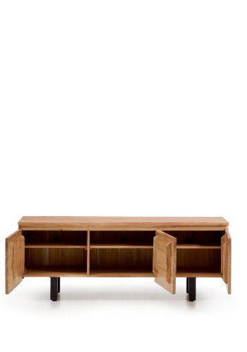 KAVE HOME Uxue TV-bord, m. 3 l�ger og 3 hylder - akacietr� med bleget finish og sort st�l (150x40)