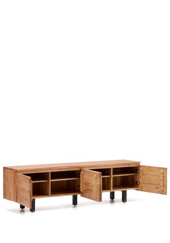 KAVE HOME Uxue TV-bord, m. 4 l�ger og 4 hylder - akacietr� med bleget finish og sort st�l (200x40)