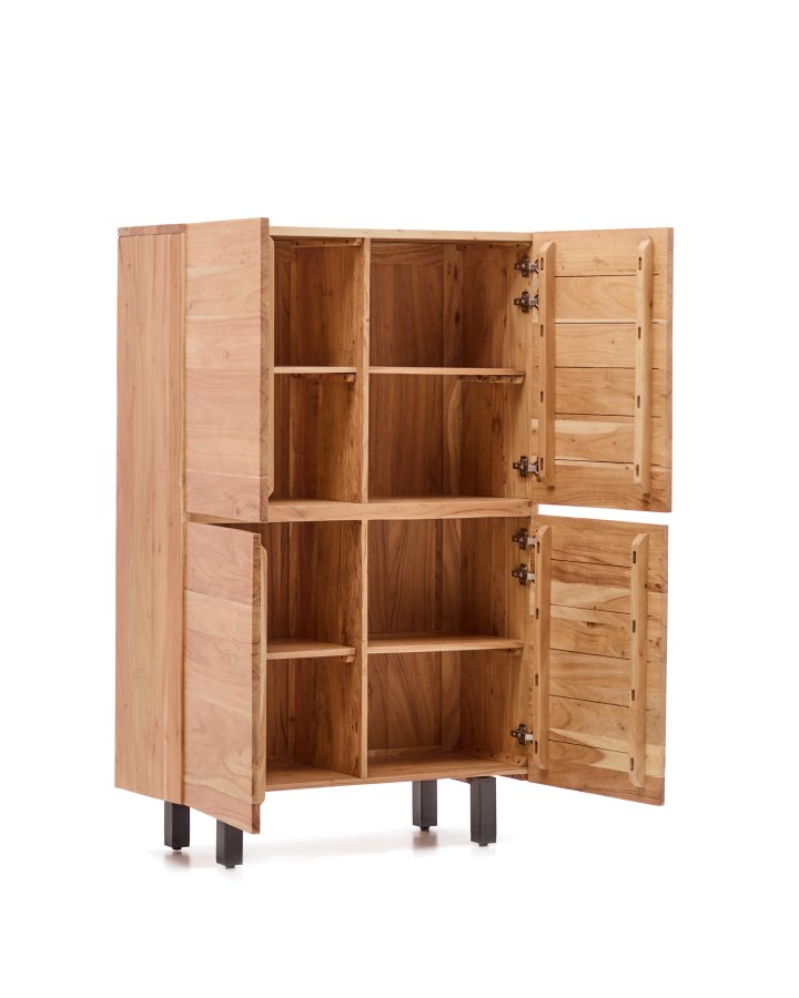 KAVE HOME Uxue h�j sk�nk, m. 4 l�ger og 4 hylder - akacietr� med bleget finish og sort st�l