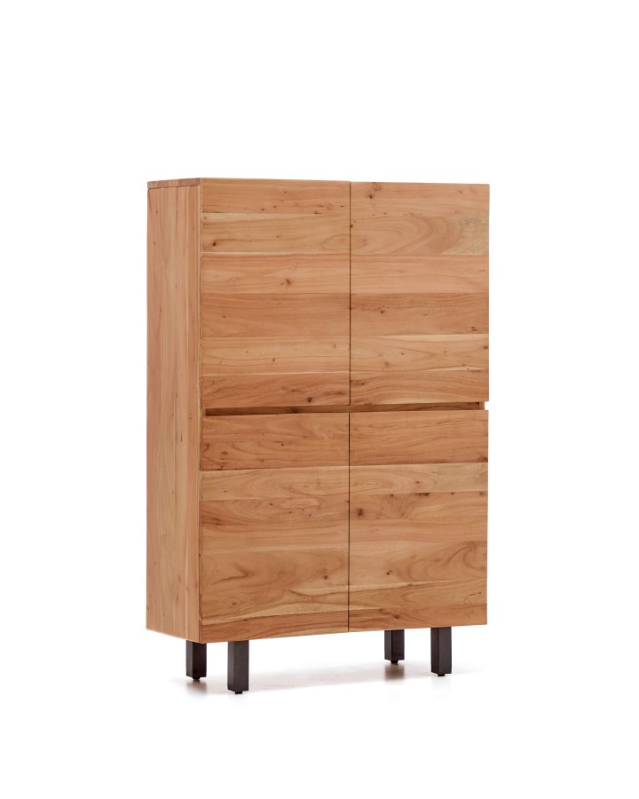 KAVE HOME Uxue h�j sk�nk, m. 4 l�ger og 4 hylder - akacietr� med bleget finish og sort st�l