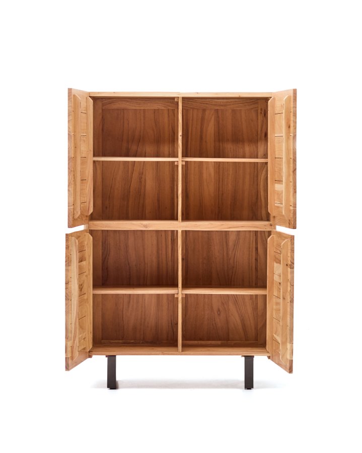 KAVE HOME Uxue h�j sk�nk, m. 4 l�ger og 4 hylder - akacietr� med bleget finish og sort st�l