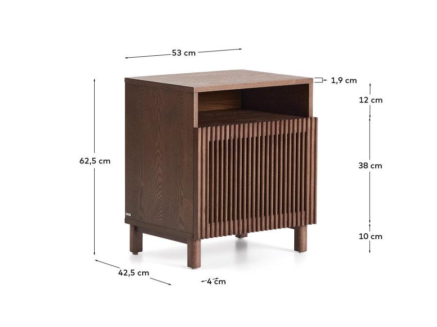 KAVE HOME Beyla sengebord, m. 1 l�ge og 1 hylde - valn�ddefarvet asketr�sfiner og asketr� (53x62,5)