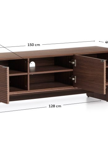 KAVE HOME Norlen TV-bord, m. 3 l�ger og 3 hylder  - brun valn�ddefiner (150x40)