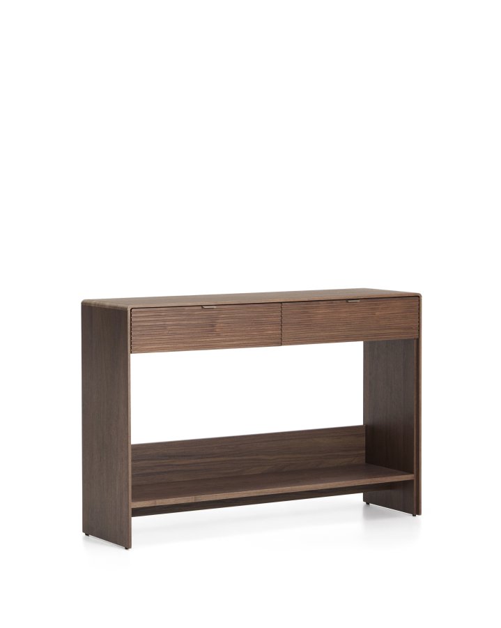 KAVE HOME Norlen konsolbord, m. 1 hylde og 2 skuffer - brun valn�ddefiner (120x81)