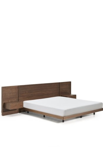 KAVE HOME Norlen sengeramme, m. 2 natborde og LED-lys - valn�ddefiner med m�rk finish (180x200)