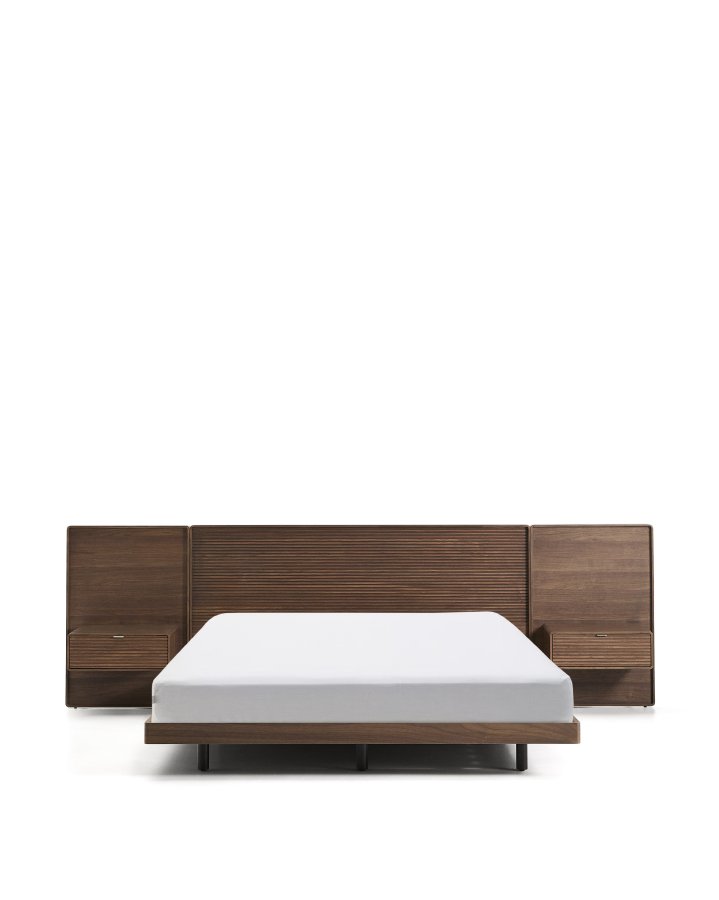 KAVE HOME Norlen sengeramme, m. 2 natborde og LED-lys - valn�ddefiner med m�rk finish (160x200)