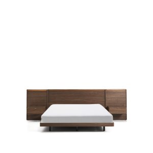 KAVE HOME Norlen sengeramme, m. 2 natborde og LED-lys - valn�ddefiner med m�rk finish (160x200)
