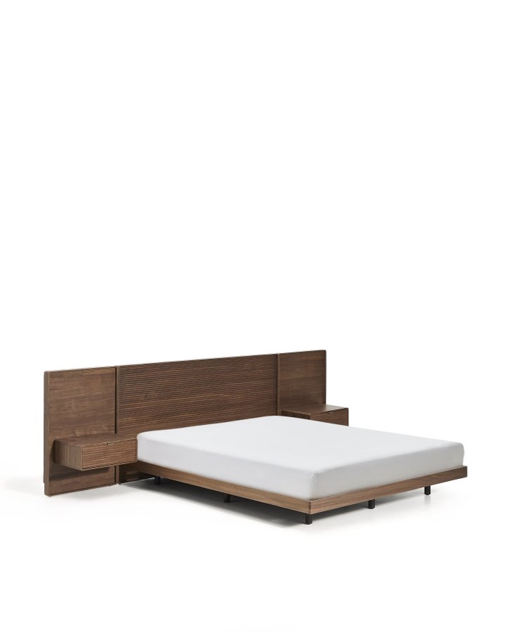 KAVE HOME Norlen sengeramme, m. 2 natborde og LED-lys - valn�ddefiner med m�rk finish (160x200)